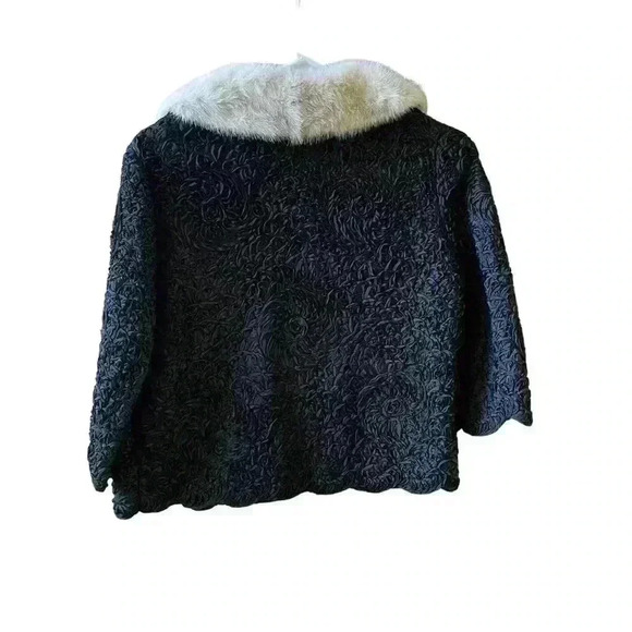 Vintage Embellished Black Blazer Cardigan with White Mink Detachable Fur Neck. - Picture 2 of 11